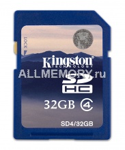 Карта памяти 32GB Secure Digital Card, High Capacity (SDHC) Class 4, Kingston