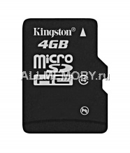 Карта памяти 4GB microSD/TransFlash Class 4 + SD Adapter, Kingston